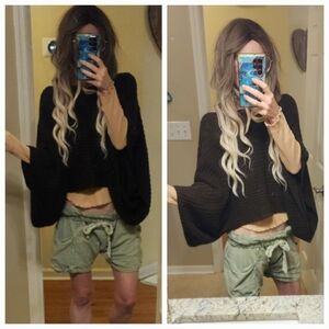 Charming Charlie Knit Poncho Sweater Shrug Cropped